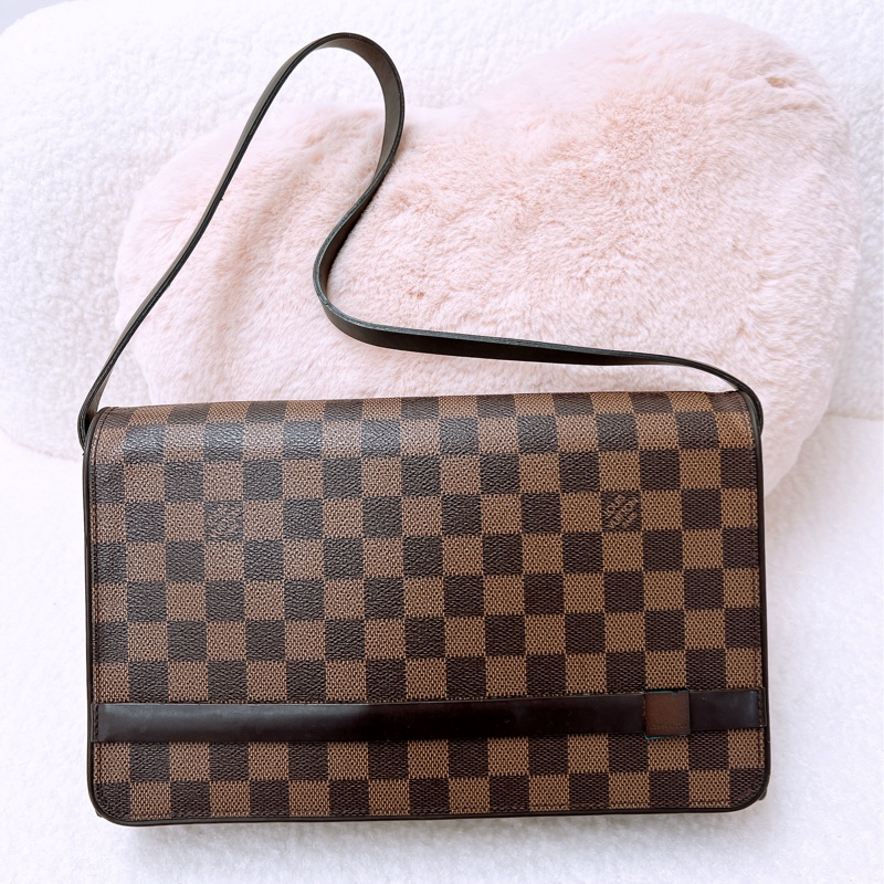 Lv tribeca 啡色棋盤格腋下包/肩背包-0