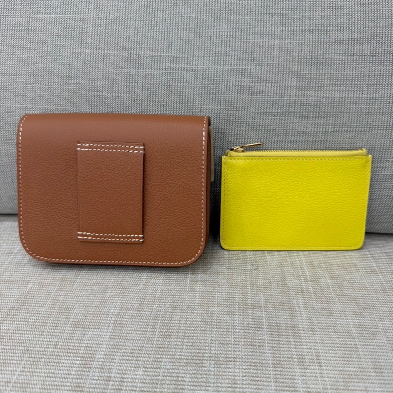 愛馬仕 Hermès 康康slim金棕金扣U刻 檸檬黃內卡包 ec皮-6