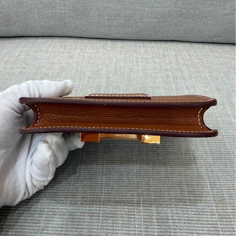 愛馬仕 Hermès 康康slim金棕金扣U刻 檸檬黃內卡包 ec皮-15