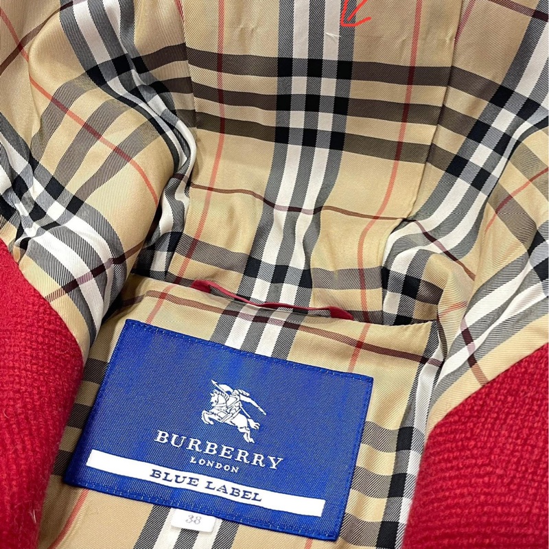 Burberry 藍標 連帽經典格紋毛料腰帶大衣 紅-2