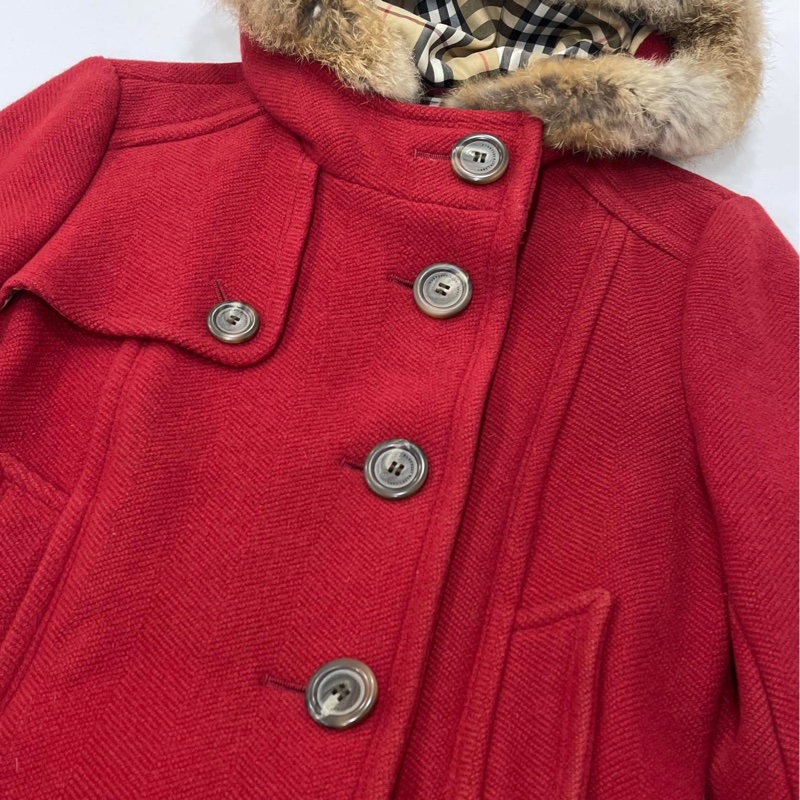Burberry 藍標 連帽經典格紋毛料腰帶大衣 紅-3