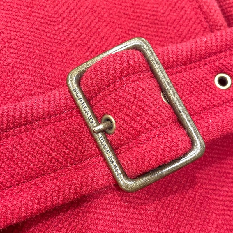 Burberry 藍標 連帽經典格紋毛料腰帶大衣 紅-5