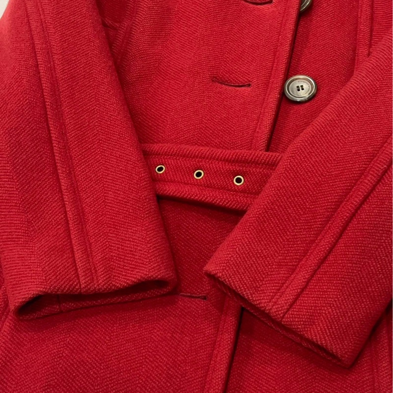 Burberry 藍標 連帽經典格紋毛料腰帶大衣 紅-6