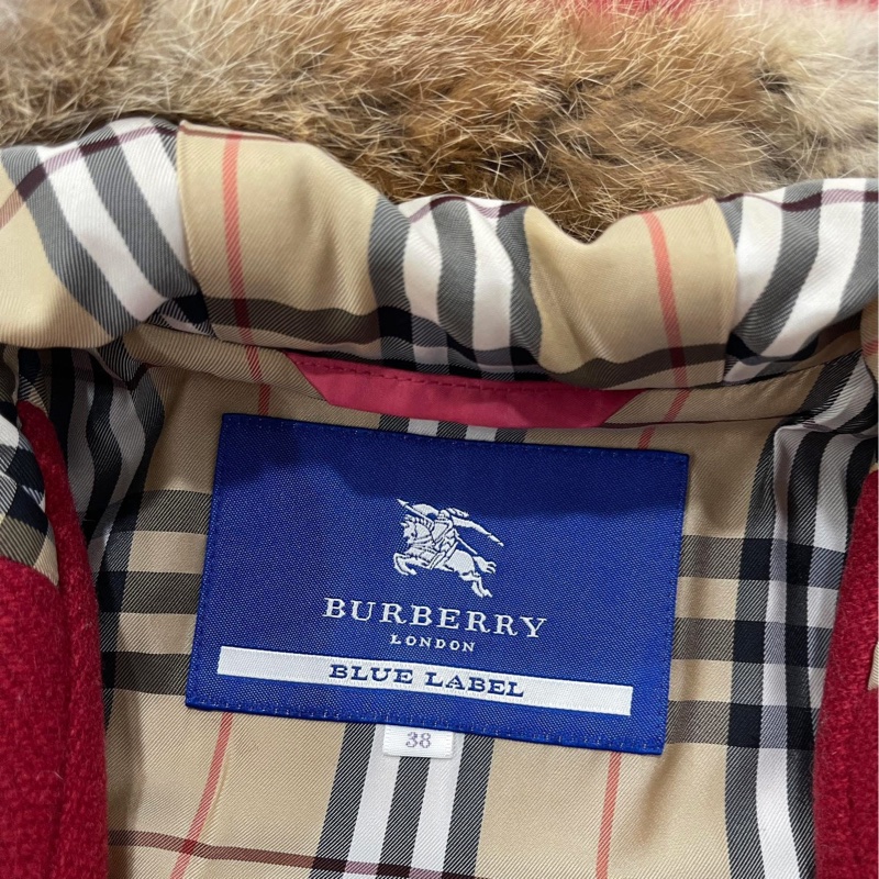 Burberry 藍標 連帽經典格紋毛料腰帶大衣 紅-8