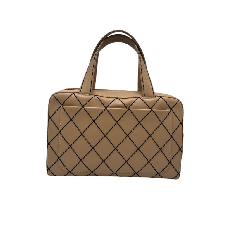 7成新 CHANEL BEIGE LEATHER BAG WITH BLACK STITCHES 6791568 (思英 grse)-1