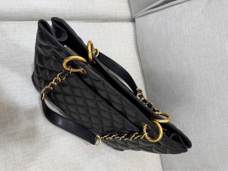 CHANEL香奈兒 黑色 荔枝牛皮 金扣GST手提包 肩背包 購物包-30
