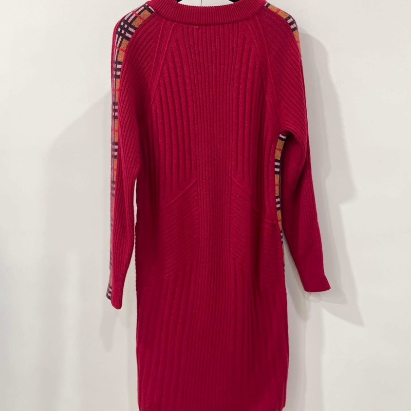 Burberry 倫敦 羅紋編織羊絨混羊毛滾格紋邊洋裝-1