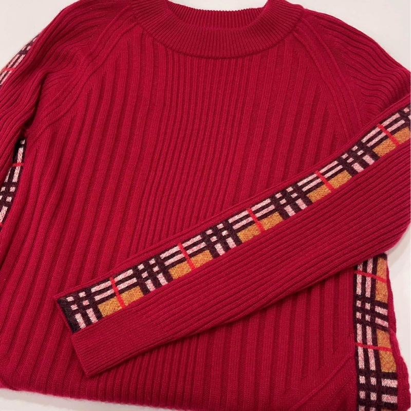 Burberry 倫敦 羅紋編織羊絨混羊毛滾格紋邊洋裝-2