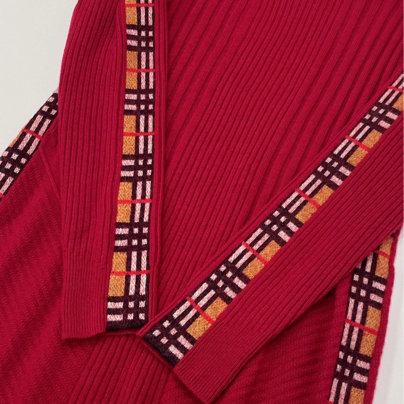 Burberry 倫敦 羅紋編織羊絨混羊毛滾格紋邊洋裝-3