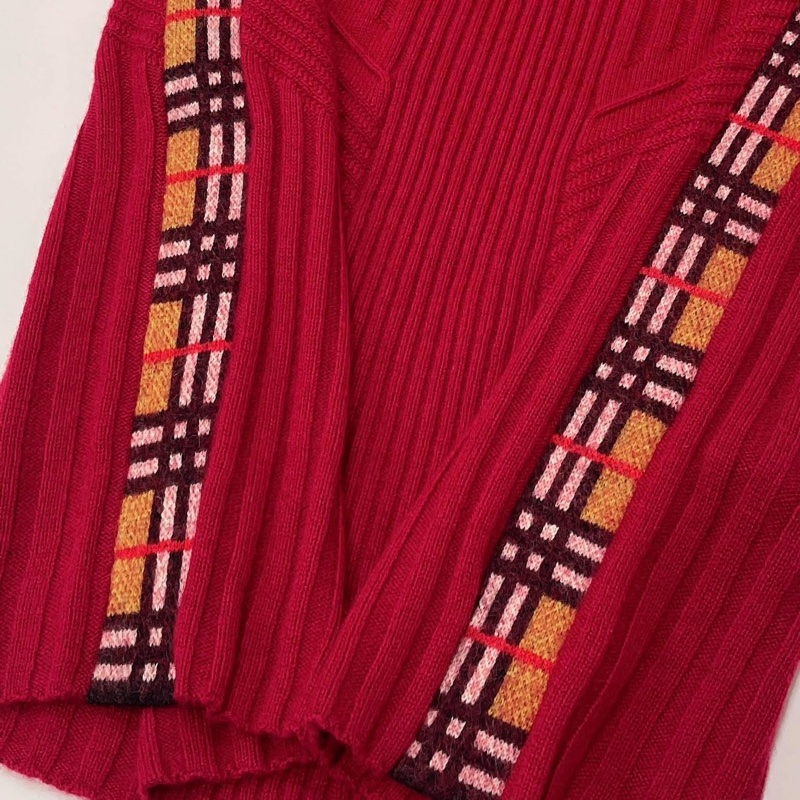 Burberry 倫敦 羅紋編織羊絨混羊毛滾格紋邊洋裝-6