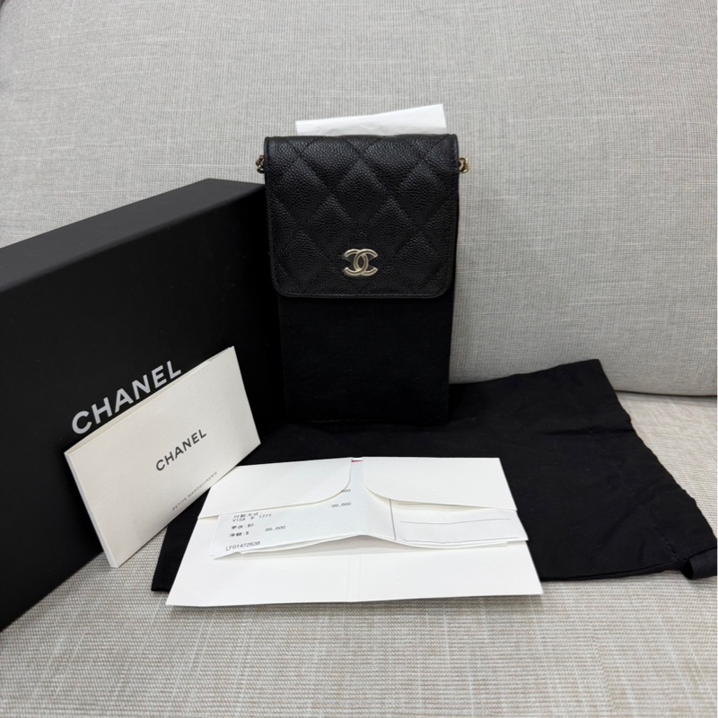 香奈兒 23S 蝴蝶結 荔枝紋牛皮手機包 斜背包-0