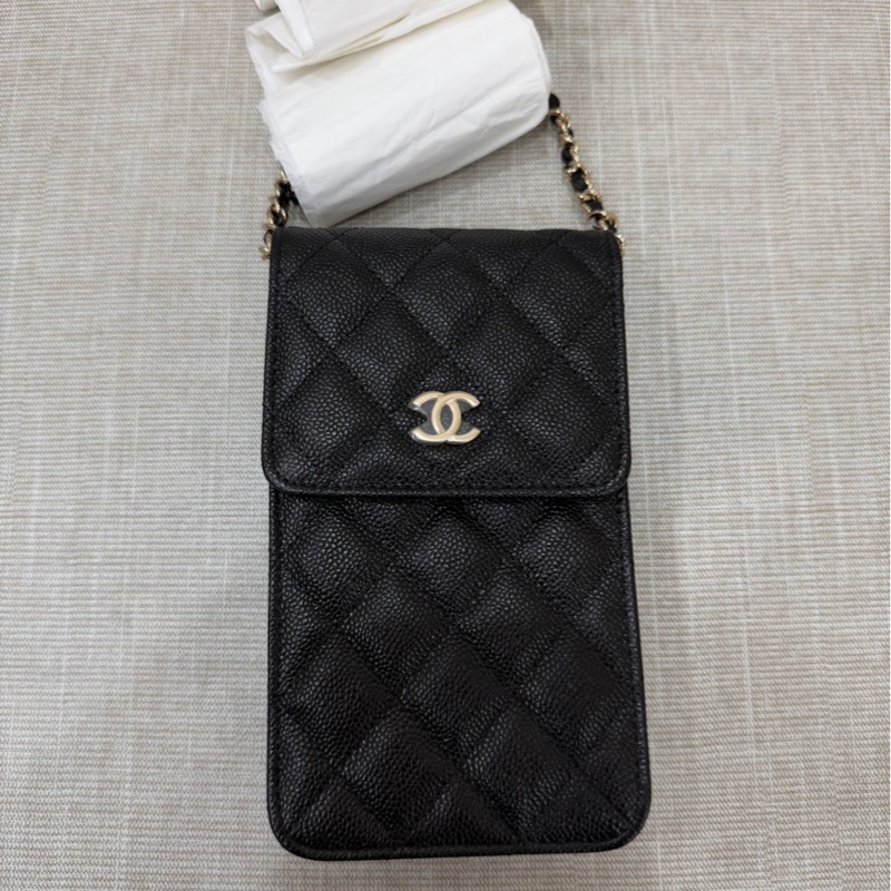 香奈兒 23S 蝴蝶結 荔枝紋牛皮手機包 斜背包-6