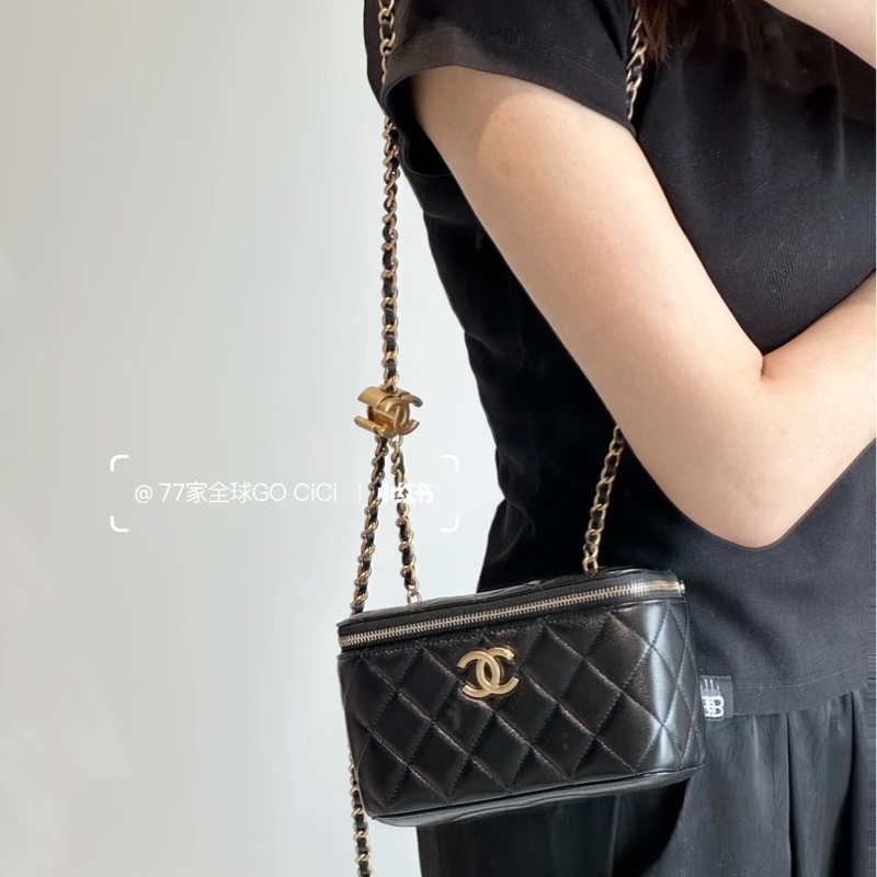 香奈兒Chanel25B 新款雙C調節扣長盒子黑金羊皮-1