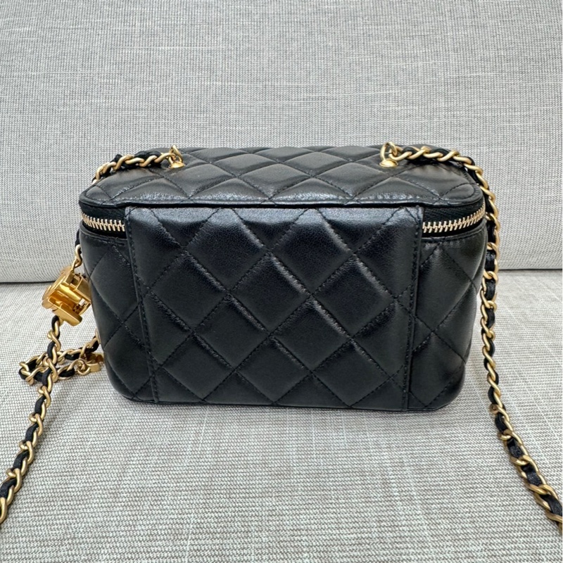 香奈兒Chanel25B 新款雙C調節扣長盒子黑金羊皮-4