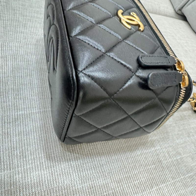 香奈兒Chanel25B 新款雙C調節扣長盒子黑金羊皮-7