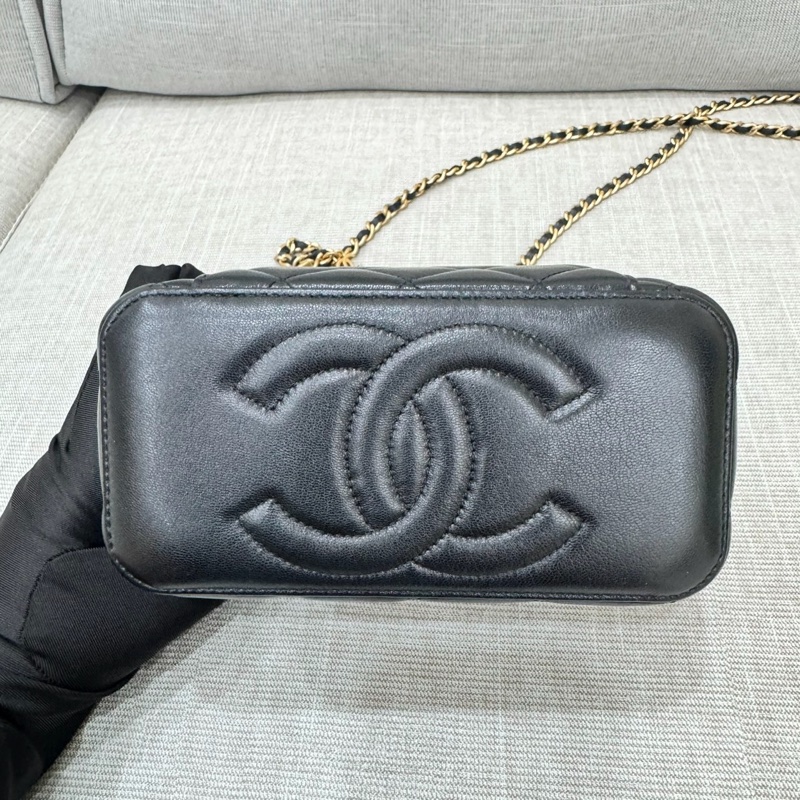 香奈兒Chanel25B 新款雙C調節扣長盒子黑金羊皮-11