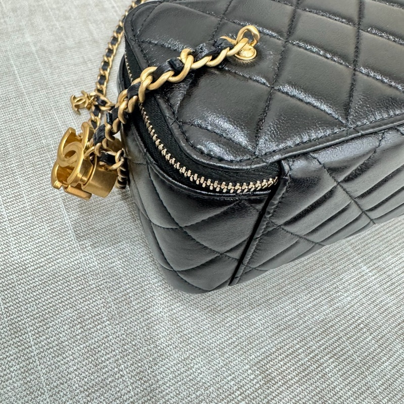 香奈兒Chanel25B 新款雙C調節扣長盒子黑金羊皮-15