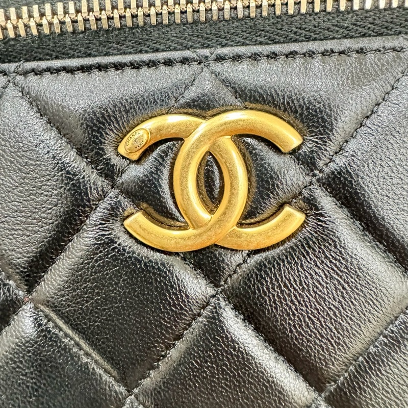 香奈兒Chanel25B 新款雙C調節扣長盒子黑金羊皮-16