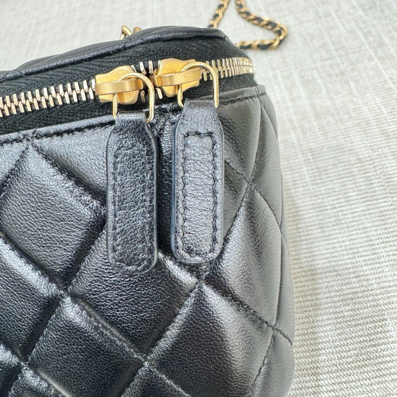 香奈兒Chanel25B 新款雙C調節扣長盒子黑金羊皮-17