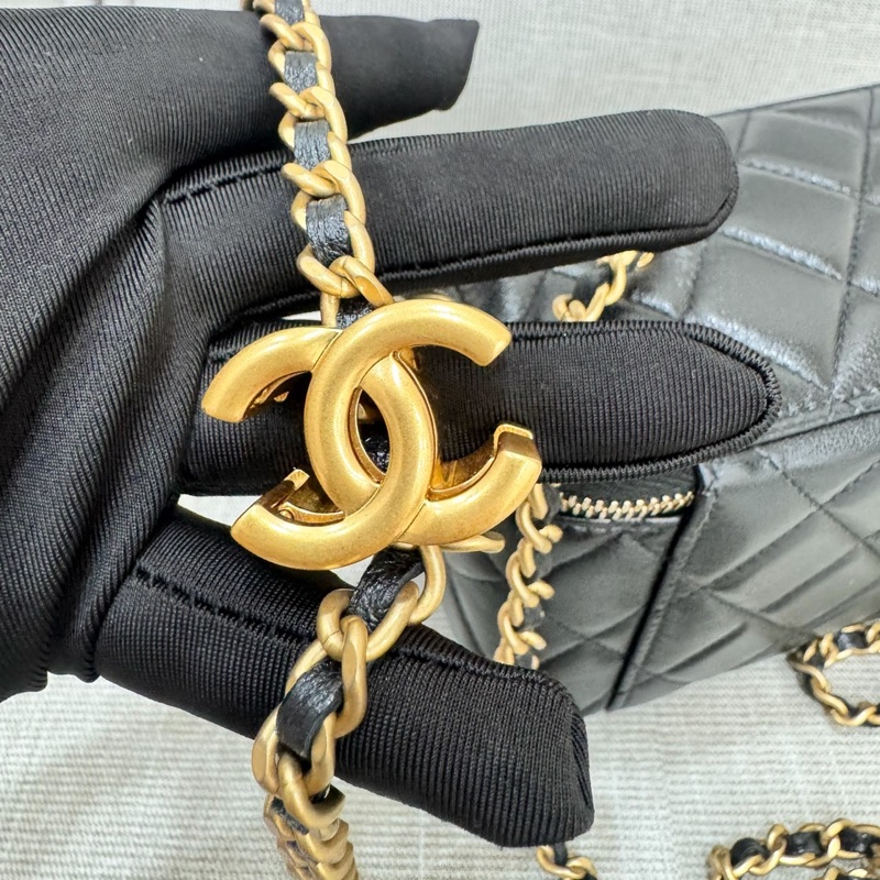 香奈兒Chanel25B 新款雙C調節扣長盒子黑金羊皮-18