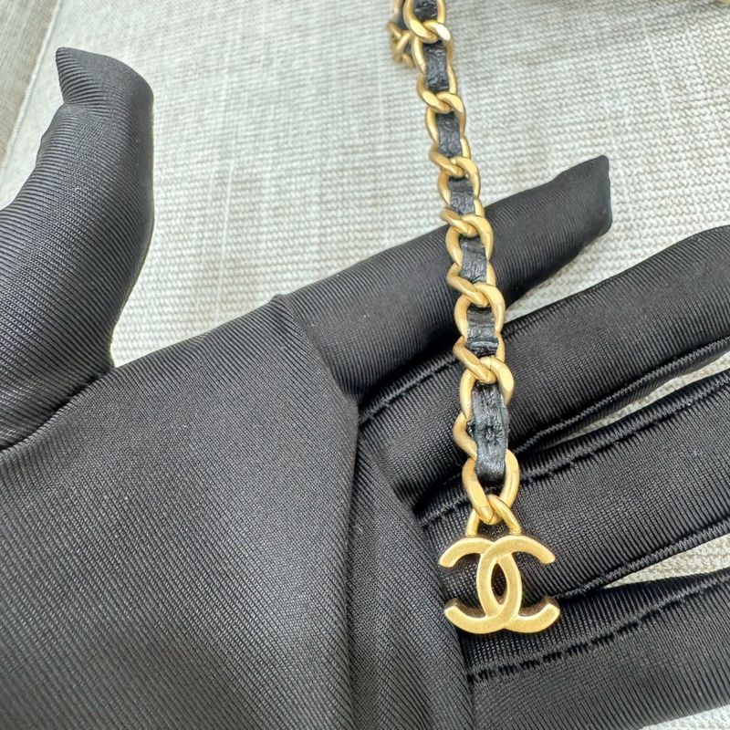 香奈兒Chanel25B 新款雙C調節扣長盒子黑金羊皮-19