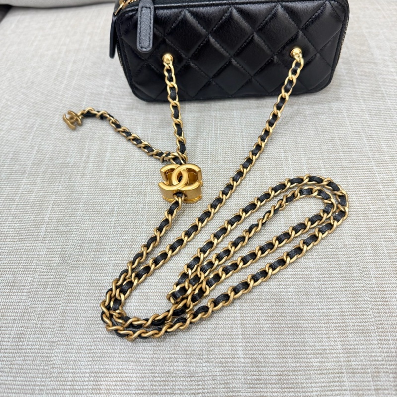 香奈兒Chanel25B 新款雙C調節扣長盒子黑金羊皮-20