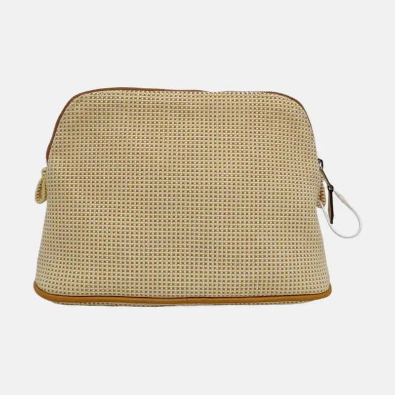 HERMES Bolide 迷你 檸檬黃帆布刺繡手拿包 銀色五金-1