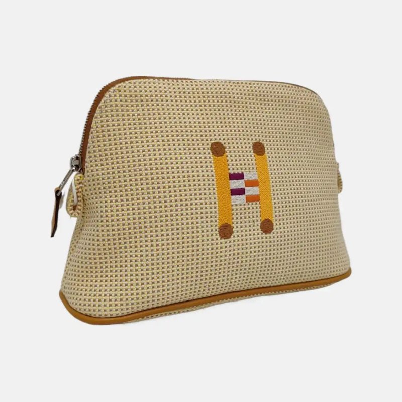 HERMES Bolide 迷你 檸檬黃帆布刺繡手拿包 銀色五金-4