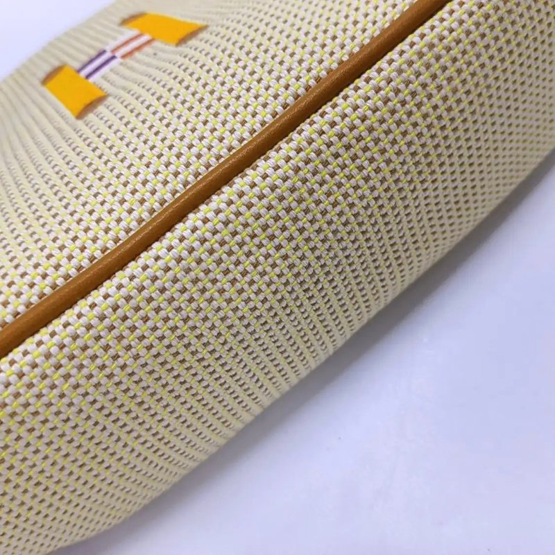 HERMES Bolide 迷你 檸檬黃帆布刺繡手拿包 銀色五金-7