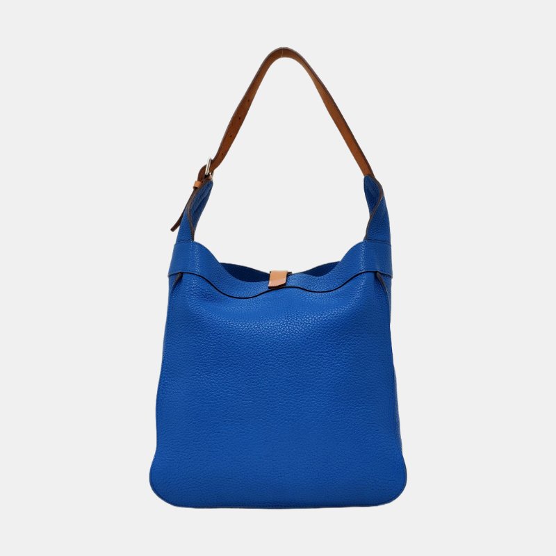 HERMÈS Marwari坦桑尼亞藍Clemence牛皮肩背包手提包 銀色五金-4