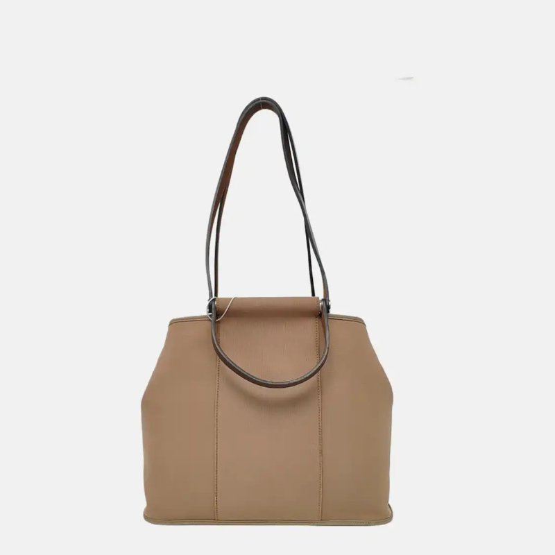 HERMÈS Cabag 32 卡其色帆布肩背包手提包 銀色五金-3