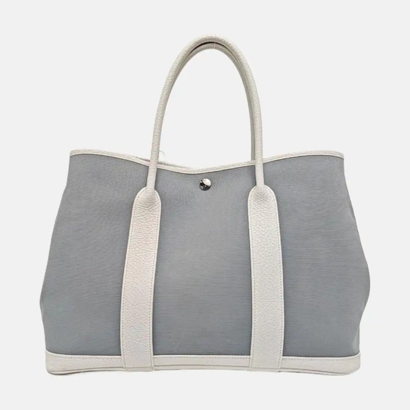 HERMÈS Garden Party36 亞麻藍帆布花園包手提包銀色五金-0