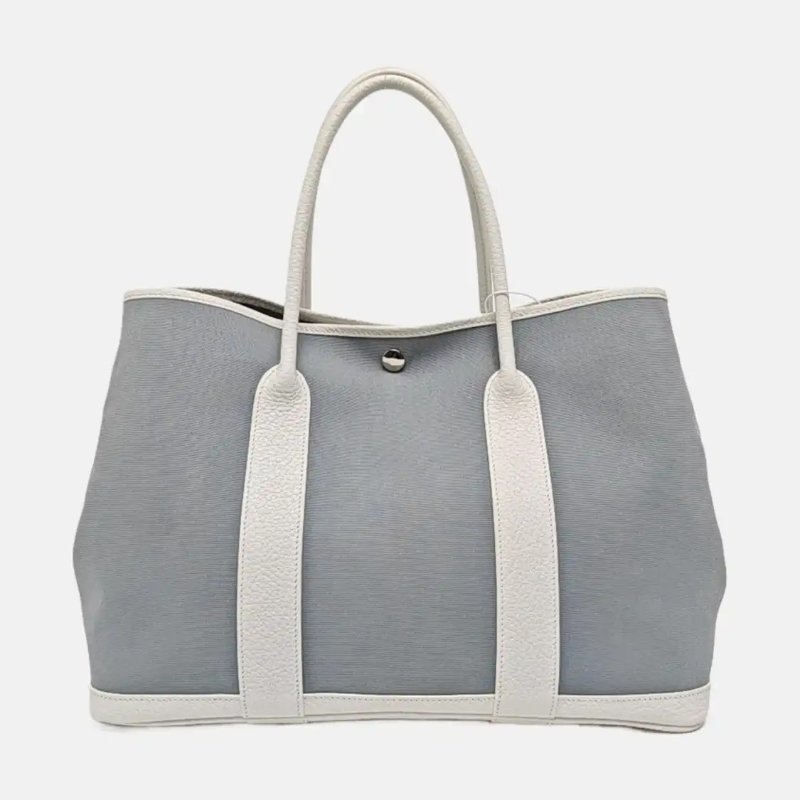 HERMÈS Garden Party36 亞麻藍帆布花園包手提包銀色五金-2