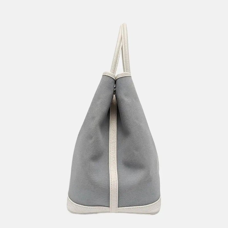 HERMÈS Garden Party36 亞麻藍帆布花園包手提包銀色五金-3