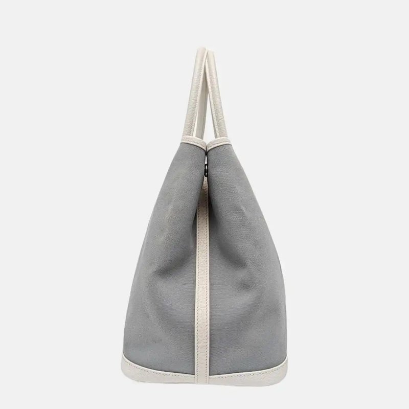 HERMÈS Garden Party36 亞麻藍帆布花園包手提包銀色五金-4