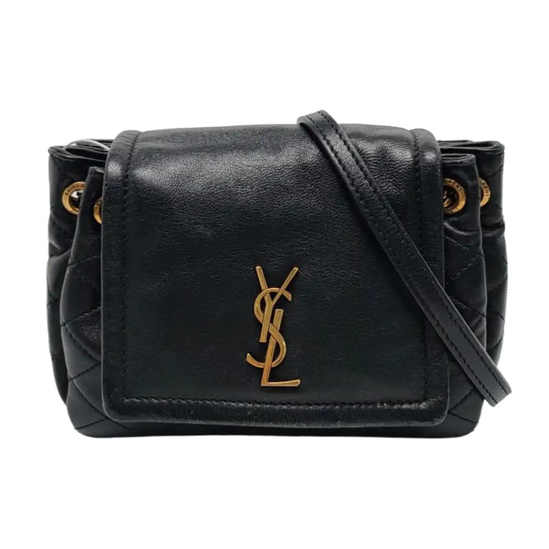 YSL NOLITA 迷你 黑色羊皮绗縫洛麗塔斜背包手提包肩背包 金色五金-0