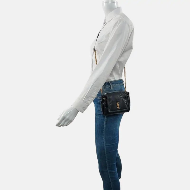 YSL NOLITA 迷你 黑色羊皮绗縫洛麗塔斜背包手提包肩背包 金色五金-1