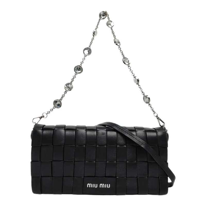 Miu Miu Intreccio 黑色羊皮編織肩背包 斜背包-0