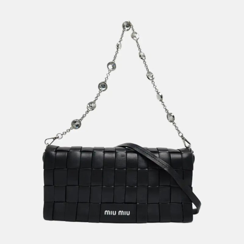 Miu Miu Intreccio 黑色羊皮編織肩背包 斜背包-6