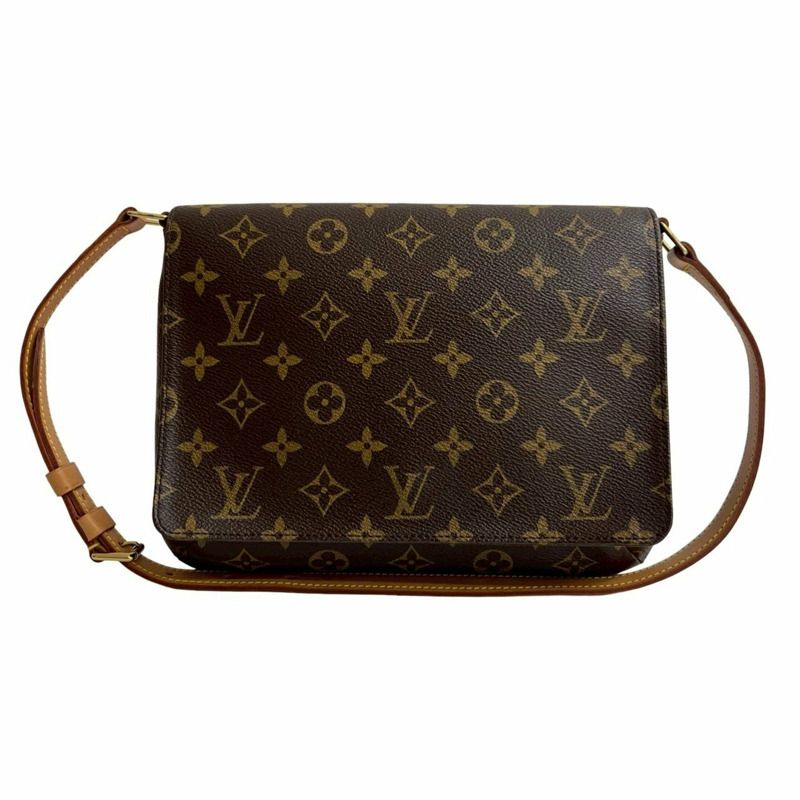 幾乎未使用 LOUIS VUITTON 復古 Musette Tango Monogram 皮革半肩包 棕色（d28-5）-0