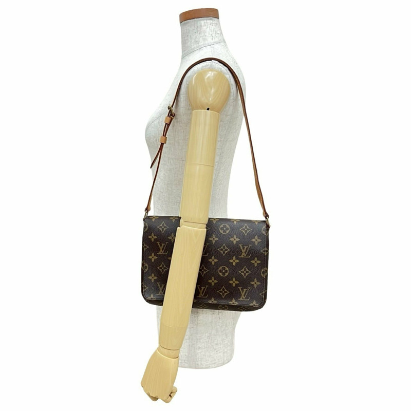 幾乎未使用 LOUIS VUITTON 復古 Musette Tango Monogram 皮革半肩包 棕色（d28-5）-1