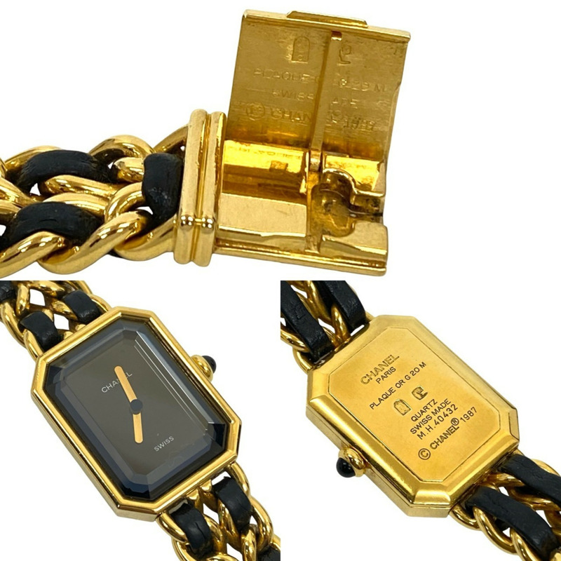 香奈兒 Premiere M 尺寸石英不鏽鋼皮革腕錶(金色和黑色)(13480)-1