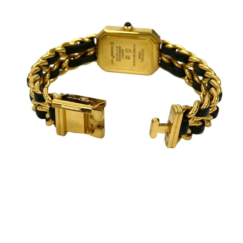 香奈兒 Premiere M 尺寸石英不鏽鋼皮革腕錶(金色和黑色)(13480)-5