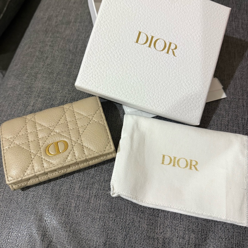 Dior 藤格紋奶茶色經典拉鍊卡包-0