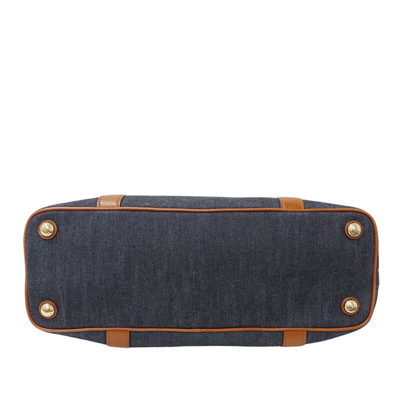 Michael Kors 牛仔布和皮革托特包,靛藍棕色-2