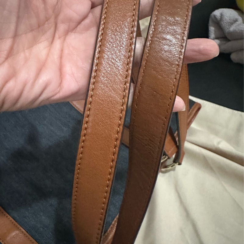 Michael Kors 牛仔布和皮革托特包,靛藍棕色-4