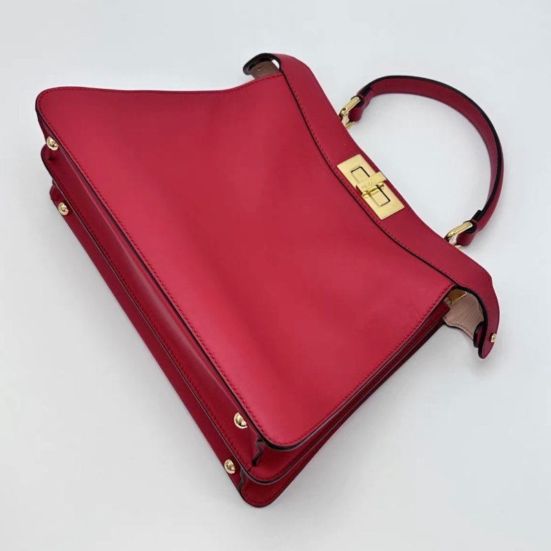 FENDI Peekaboo紅金中號手提斜背包33*24*11 98新配件塵袋-2
