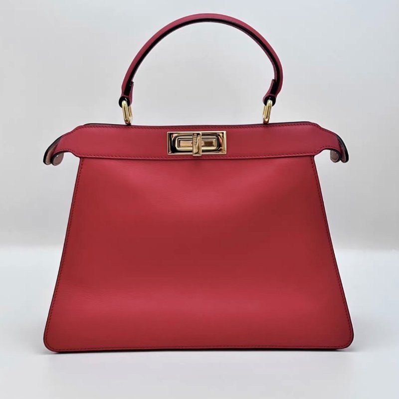 FENDI Peekaboo紅金中號手提斜背包33*24*11 98新配件塵袋-5