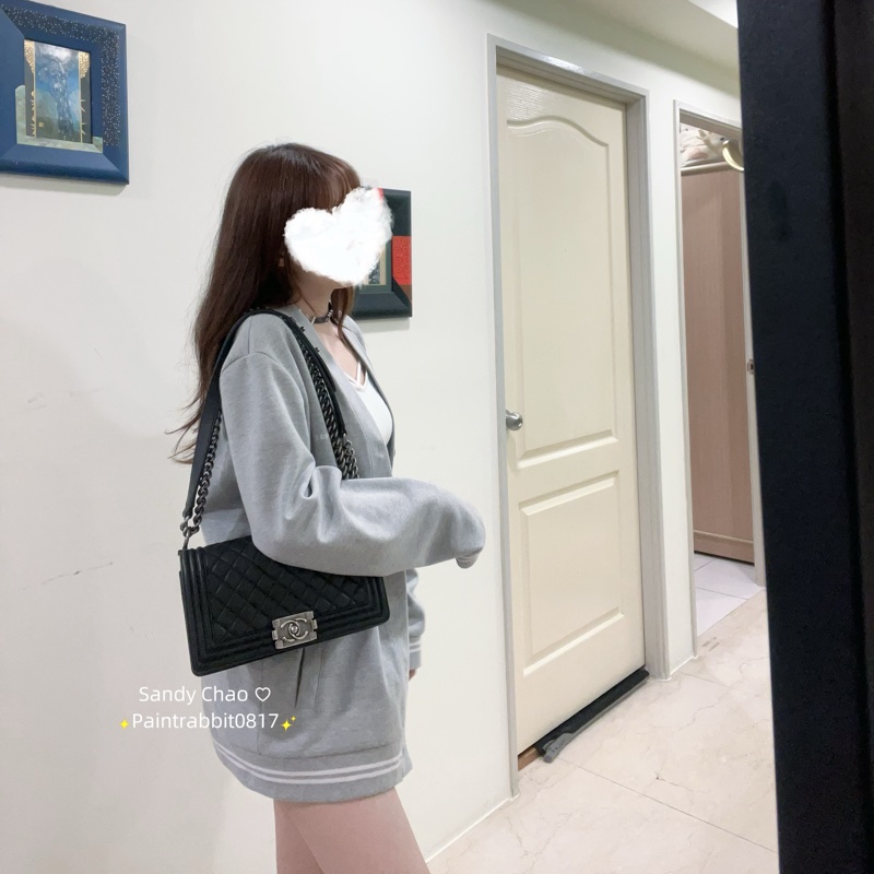 ෆ Chanel boy25黑銀 牛皮-2