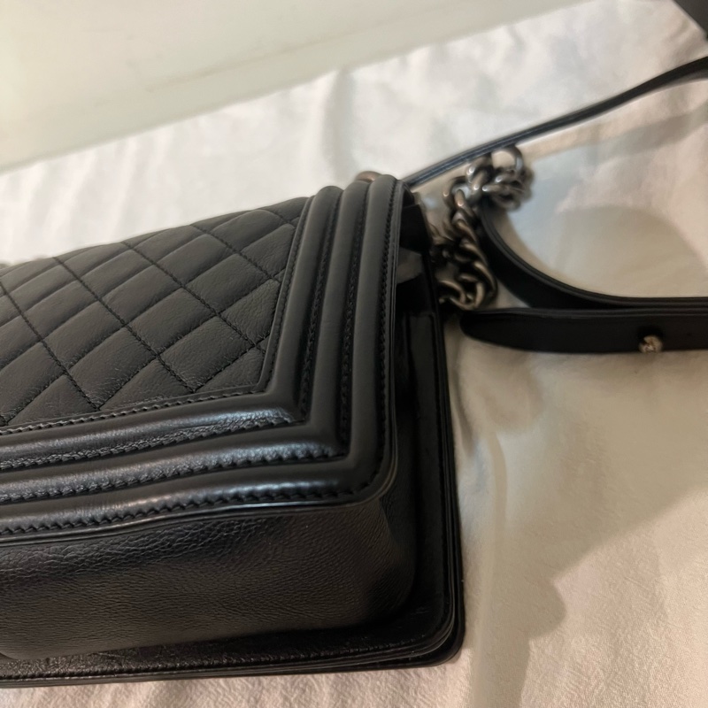 ෆ Chanel boy25黑銀 牛皮-10
